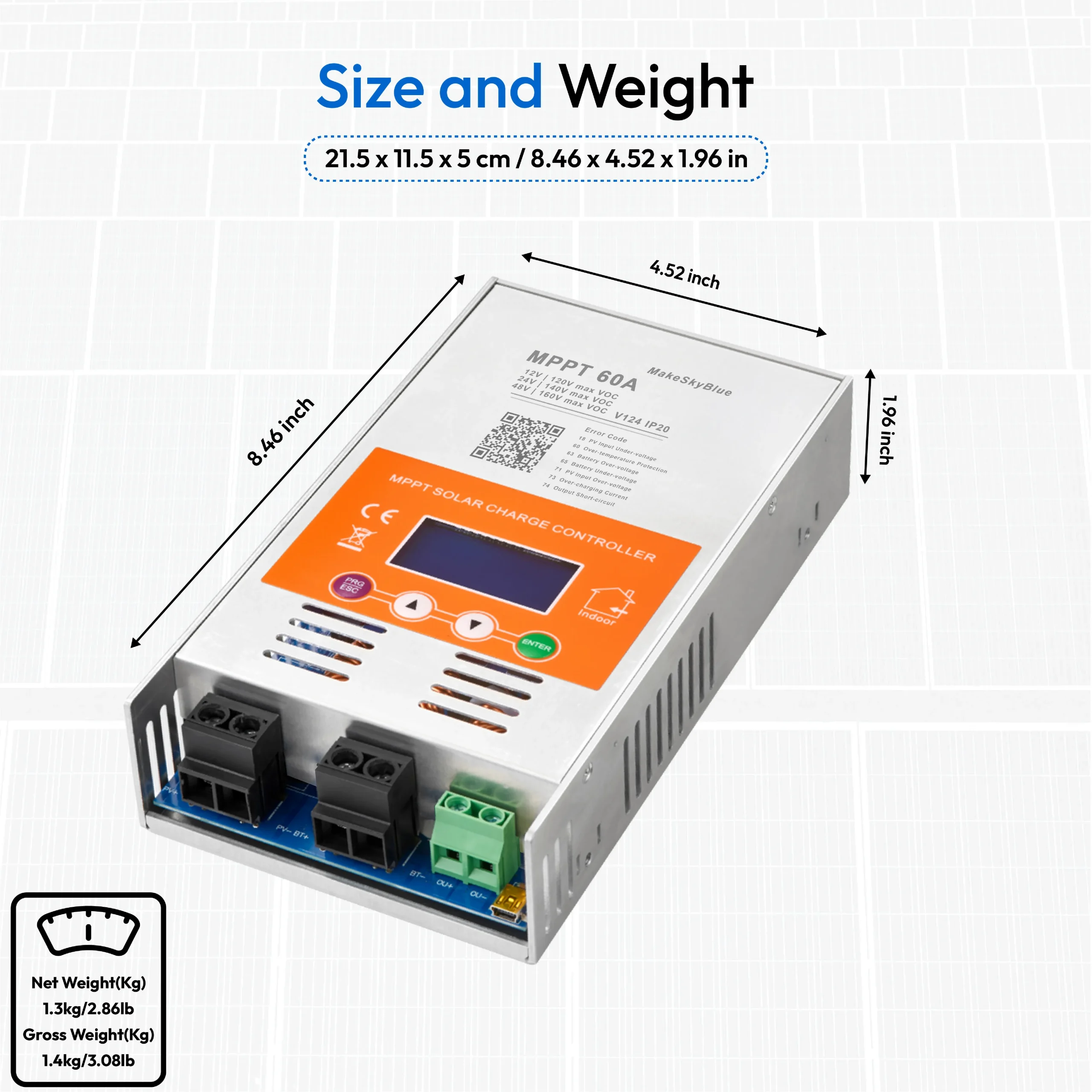 60A-V124 size尺寸_副本 MakeSkyBlue 60A MPPT Solar Laderegler V124 mit WLAN Fernsteuerung CloudBox – Bild 8