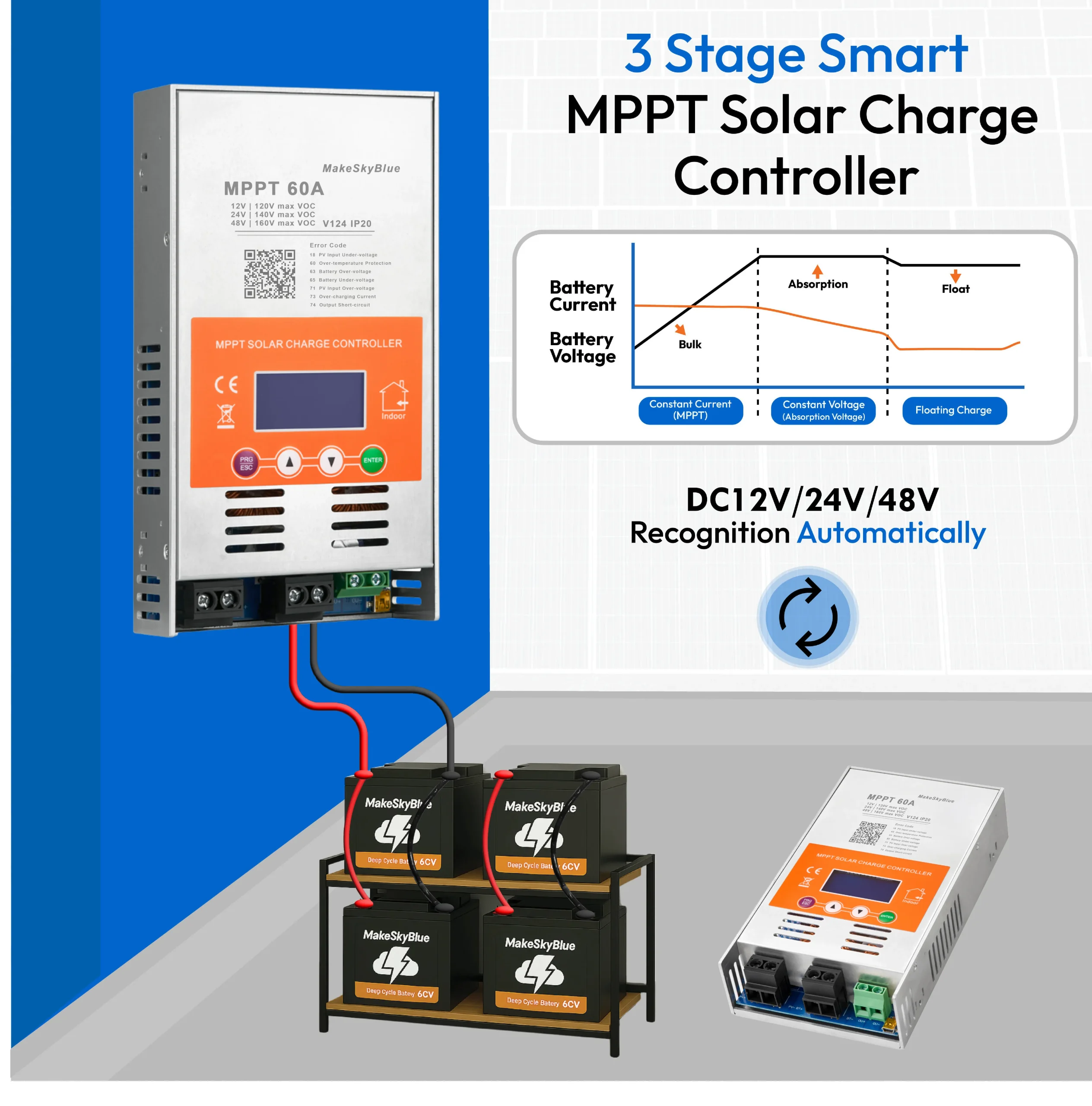 60A-V124 voltage电压_副本 MakeSkyBlue 60A MPPT Solar Laderegler V124 mit WLAN Fernsteuerung CloudBox – Bild 2