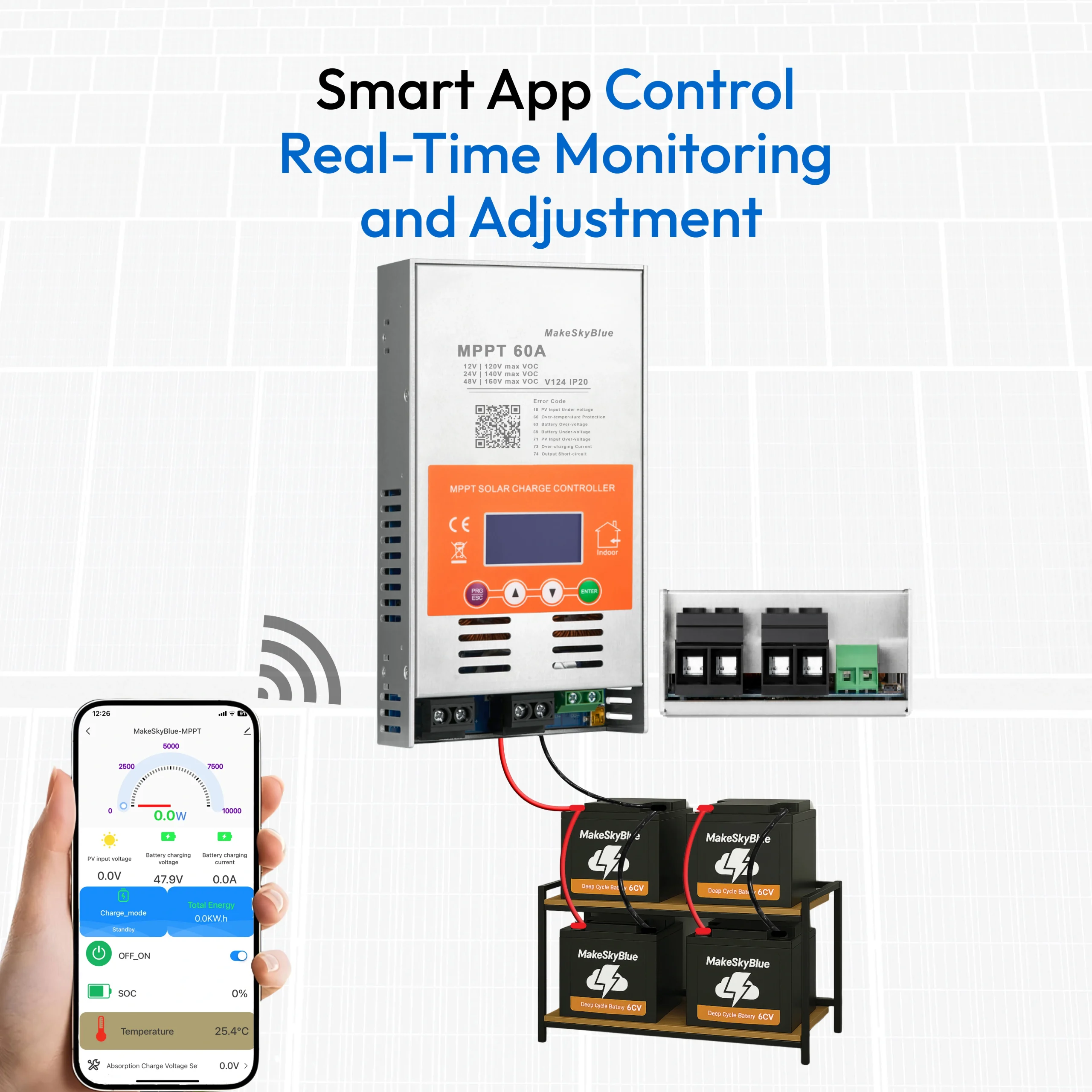 M60A-V124 APP WiFi Smart MakeSkyBlue 60A MPPT Solar Laderegler V124 mit WLAN Fernsteuerung CloudBox – Bild 4