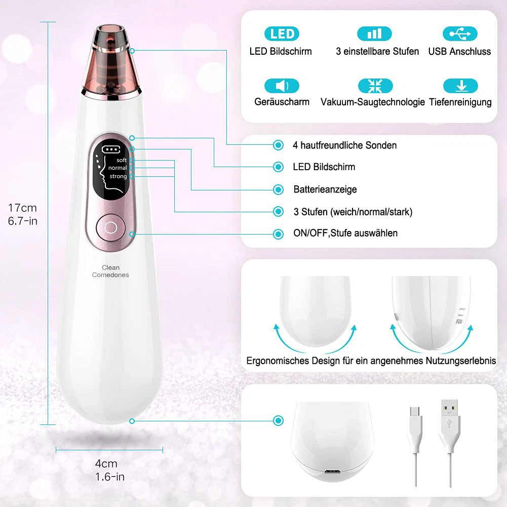 Porenreiniger Electric Mitesserentferner Gesicht Reinigung mit 4 Sonden-3 Porenreiniger Electric Mitesserentferner Gesicht Reinigung mit 4 Sonden – Bild 3